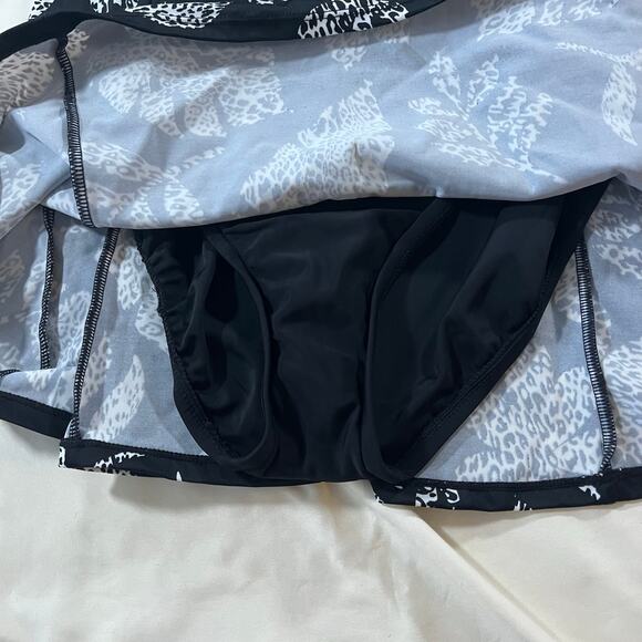 NWT Swim Solutions Black White Palm Print Swim Dress Wmns 12 Resortwear Beach - Picture 3 of 9